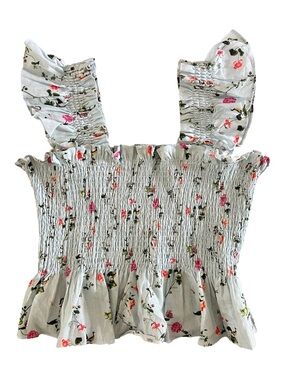 Hill House La Paz Light Blue Floral Ruffle Smocked Tank Size Large